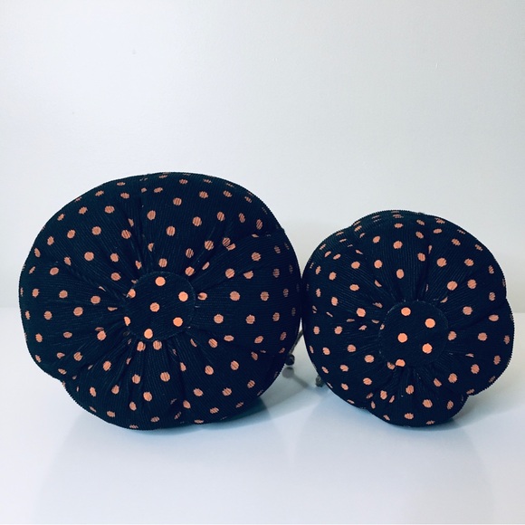 Set of 2 NEW Decorative Black & Orange Polka Dot Halloween Fall Fabric Pumpkins - Picture 10 of 14